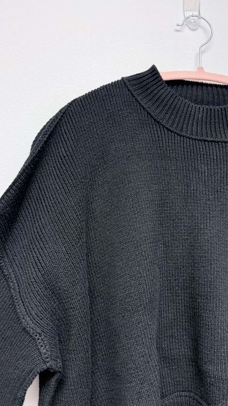 Altar'd State Drop Sleeve Oversized Black Ribbed Sweater Size S